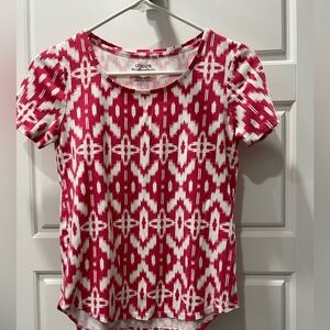 Chico's Vibrant Pink and White Cotton Short Sleeve Top